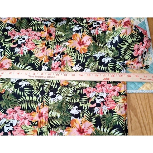 Mens Disney Mickey Mouse Tropical Floral Button Hawaiian Cotton Shirt Vacation S - Picture 9 of 12